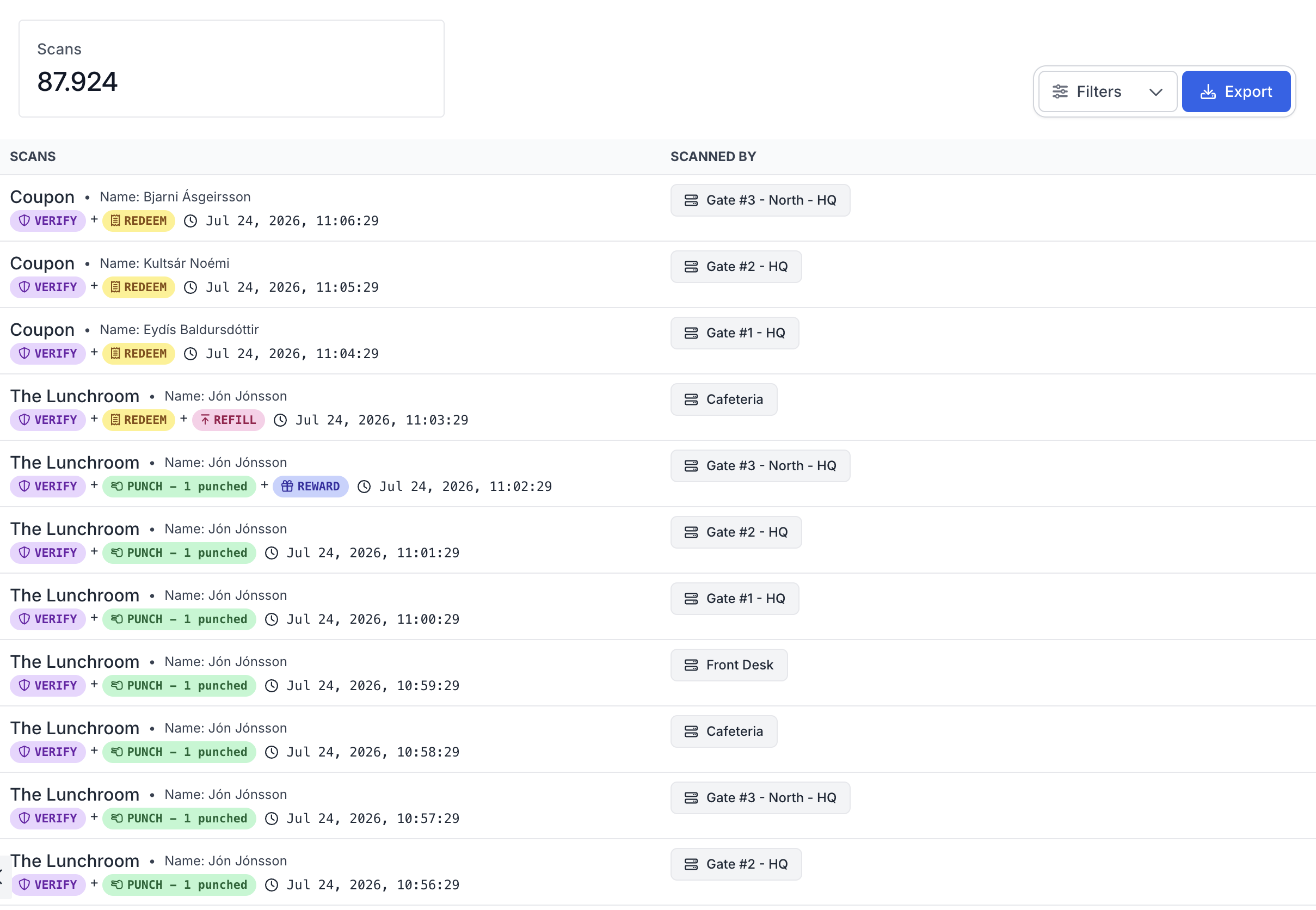 Scan Transactions page
