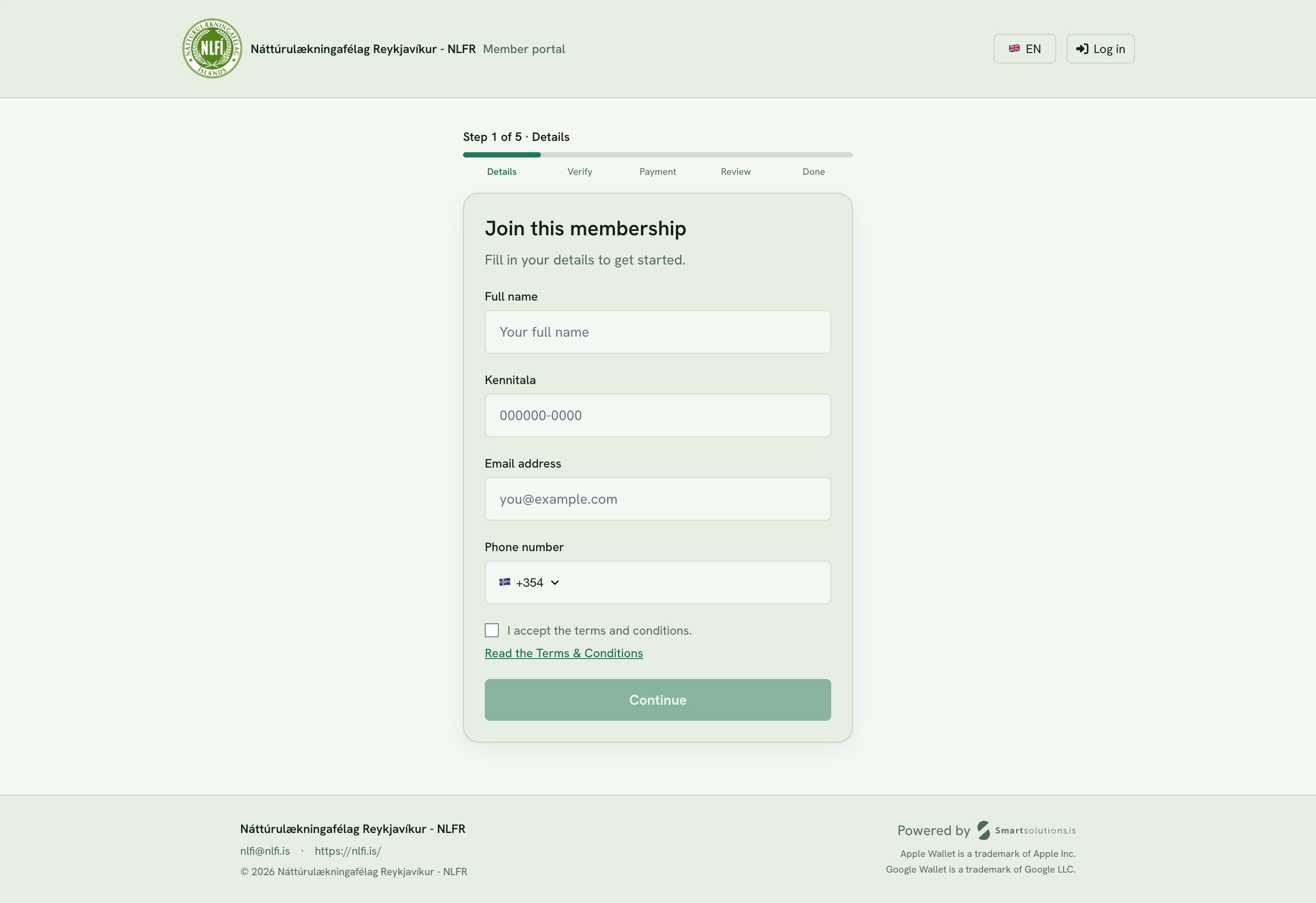 The signup page of the Member Portal