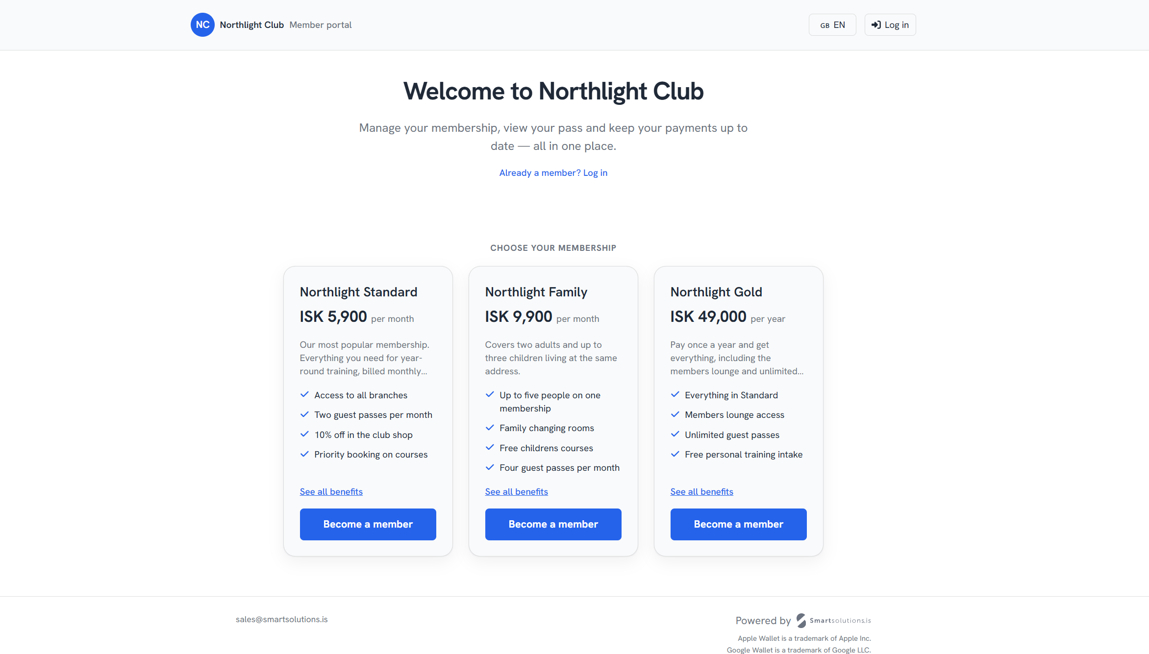 Branded desktop member portal with membership options