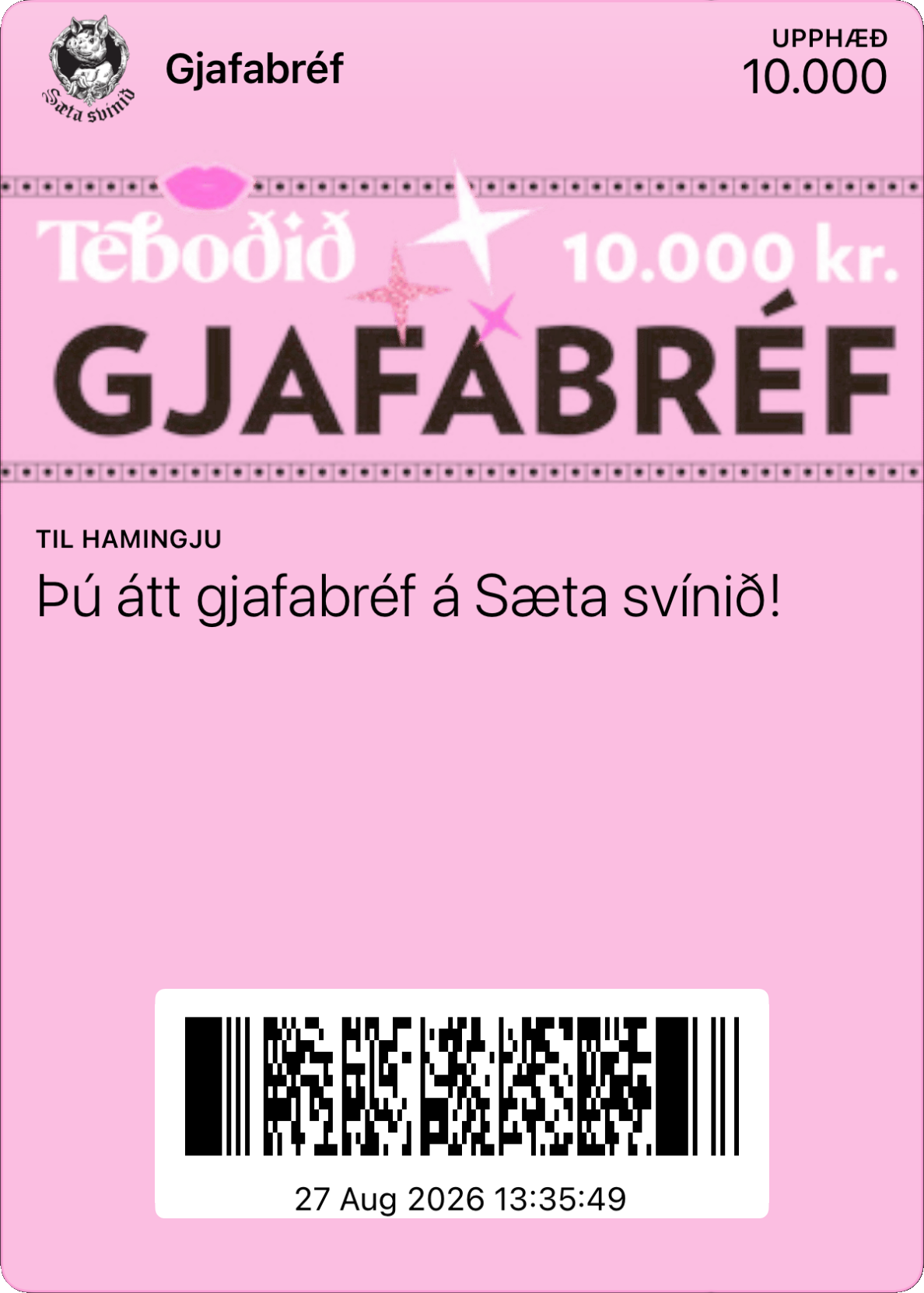 Sæta Svínið gjafabréf